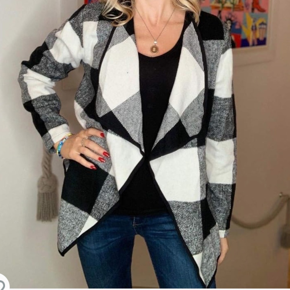 Buffalo plaid draped jacket